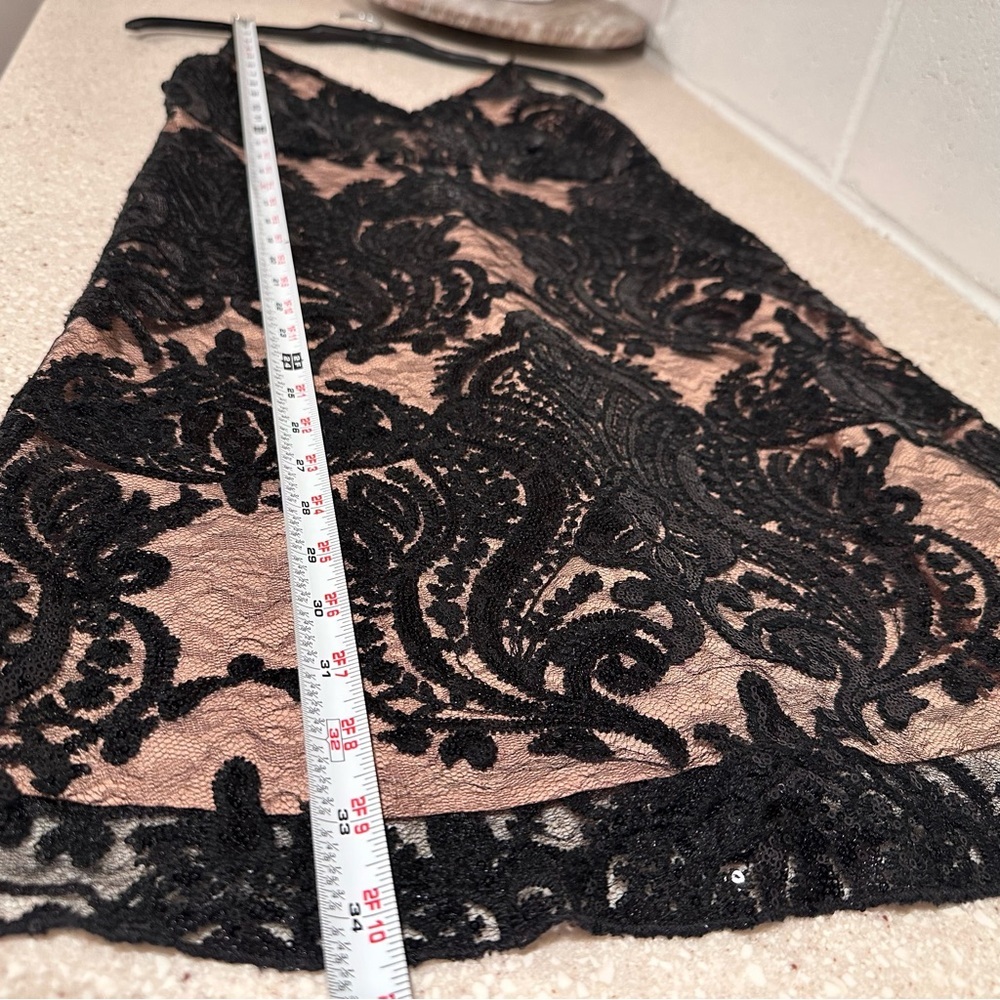 Altar’d State Black Lace Kayann Mini Dress V-Neck Sequin Nude Lining Size Small - Picture 12 of 16